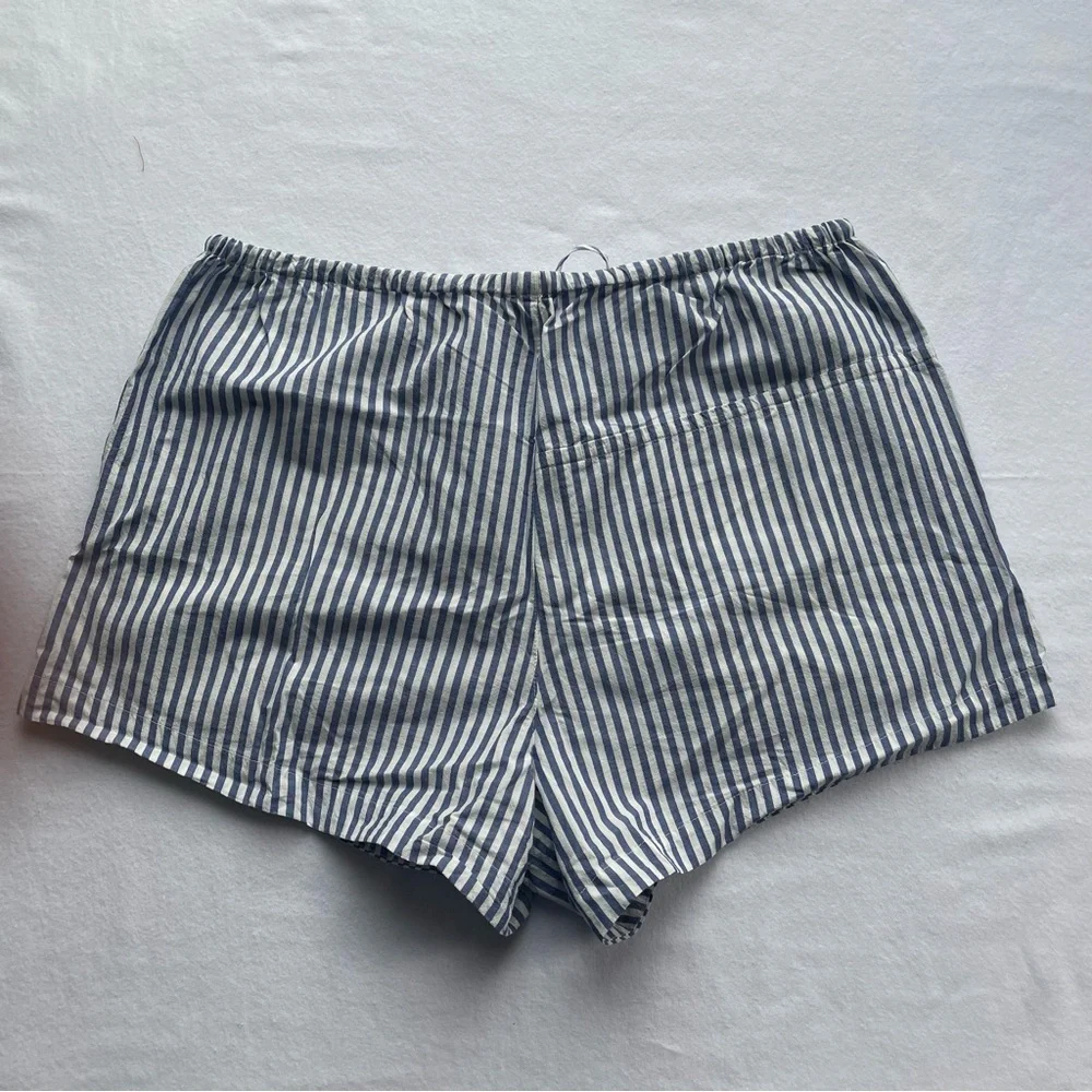 Madewell 100% Cotton Drawstring Pull On Shorts Blue Stripe Size Large EUC